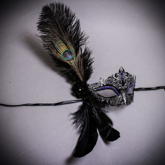 Peacock Feather Venetian Laser Cut Masquerade Mask for Women - Picture 4 of 4